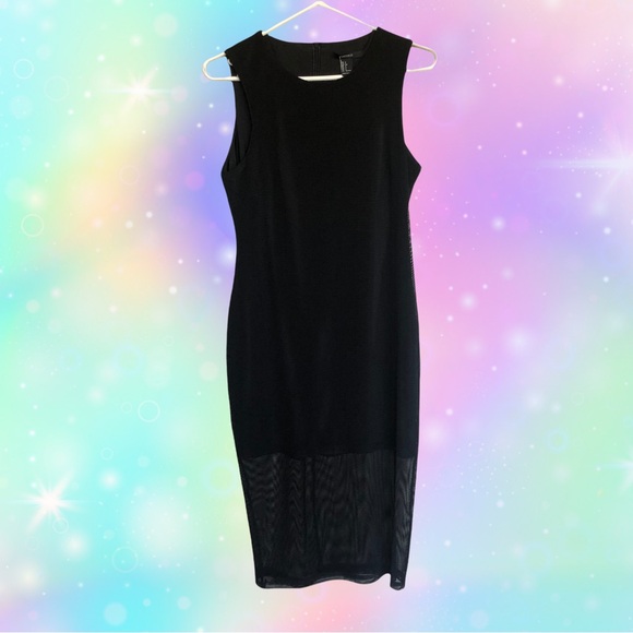 Black Mesh Overlay Midi Dress for Women, Size S - Picture 2 of 4